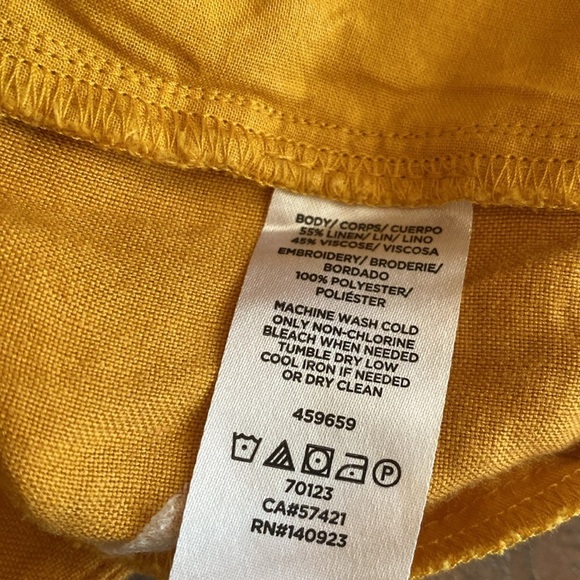 LOFT Linen Blend Riviera Embroidered Scalloped Hem Shorts Mustard Yellow Sz 4 - Picture 9 of 9